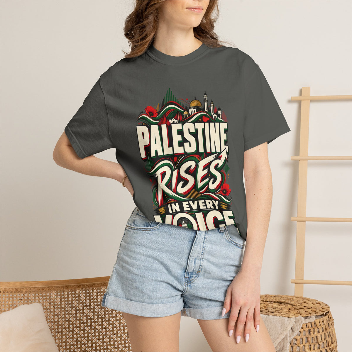 Palestine Rises Graphic T-Shirt — "Palestine Rises in Every Voice" Tee
