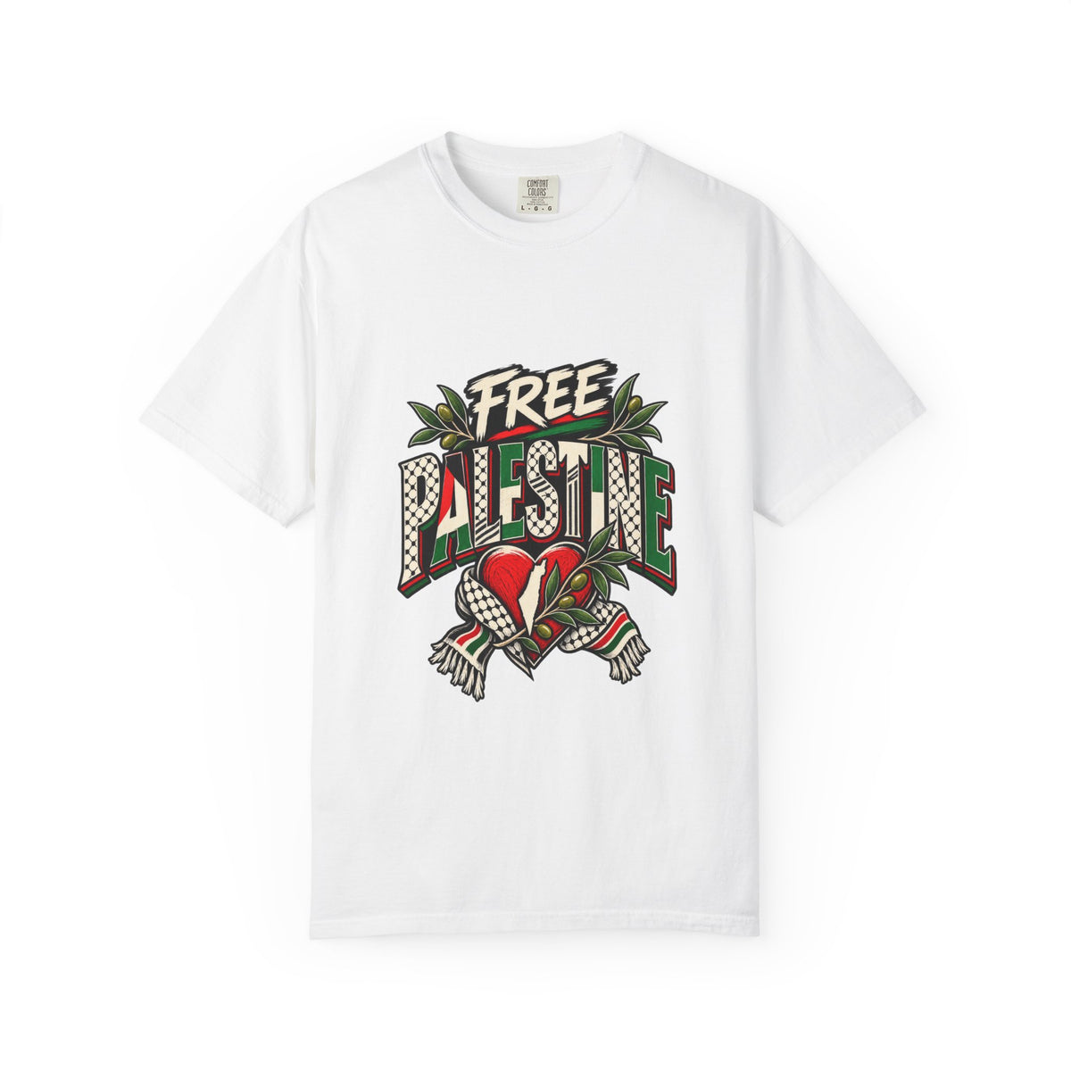 Free Palestine Graphic T-Shirt — Heart & Flag Solidarity Tee