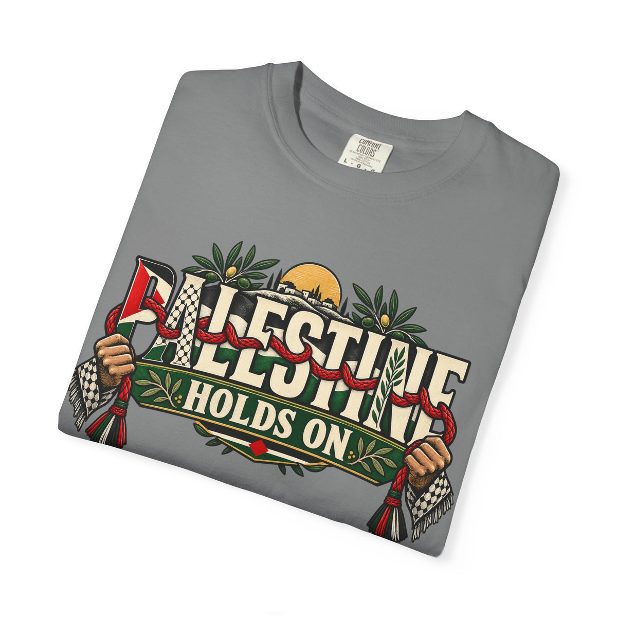 Palestine Holds On T-Shirt — Free Palestine Solidarity Graphic Tee