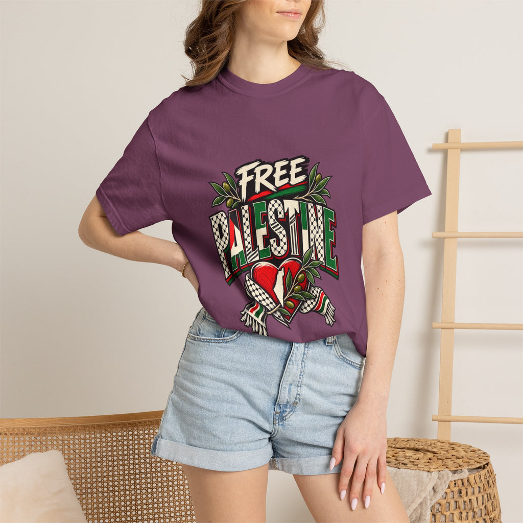 Free Palestine Graphic T-Shirt — Heart & Flag Solidarity Tee