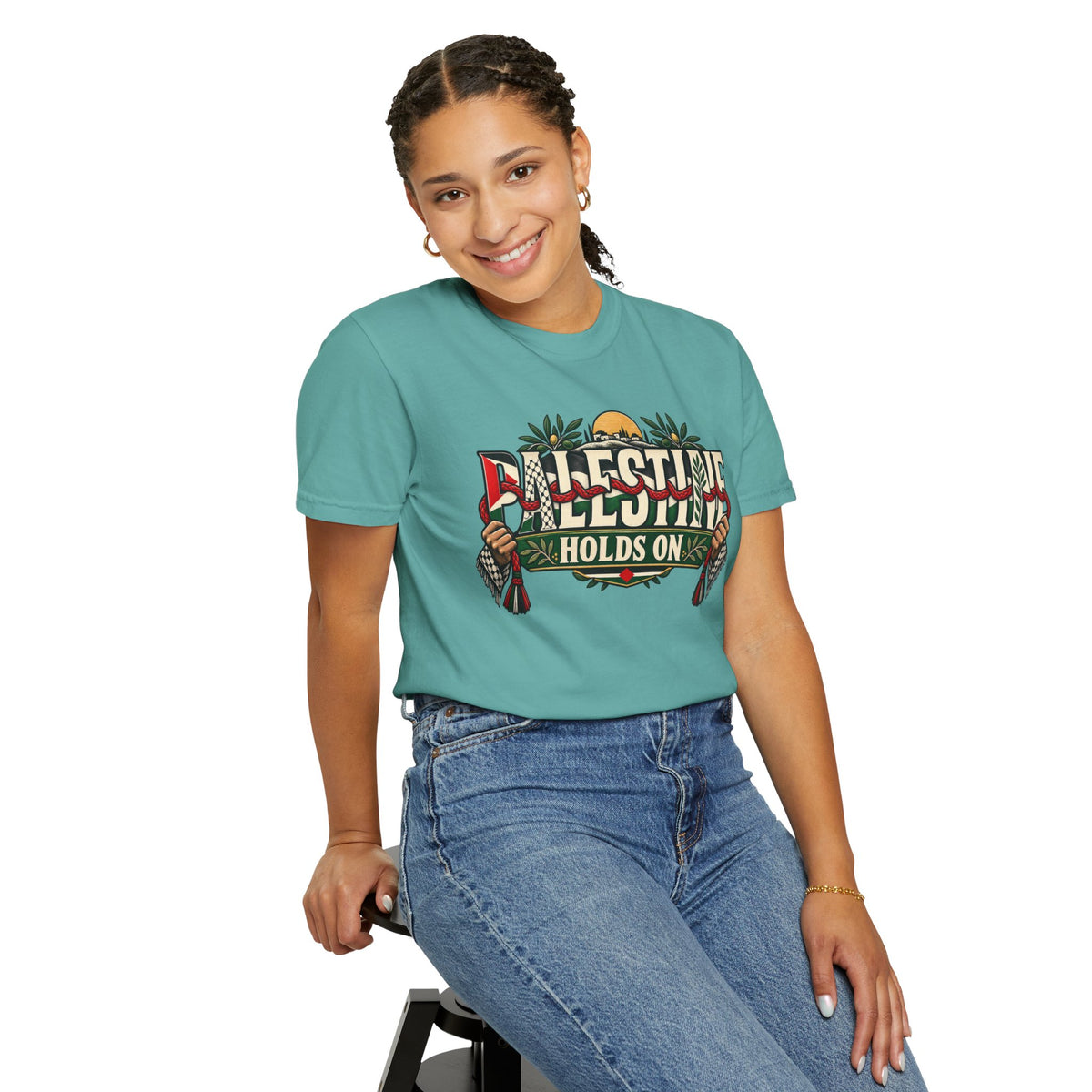 Palestine Holds On T-Shirt — Free Palestine Solidarity Graphic Tee