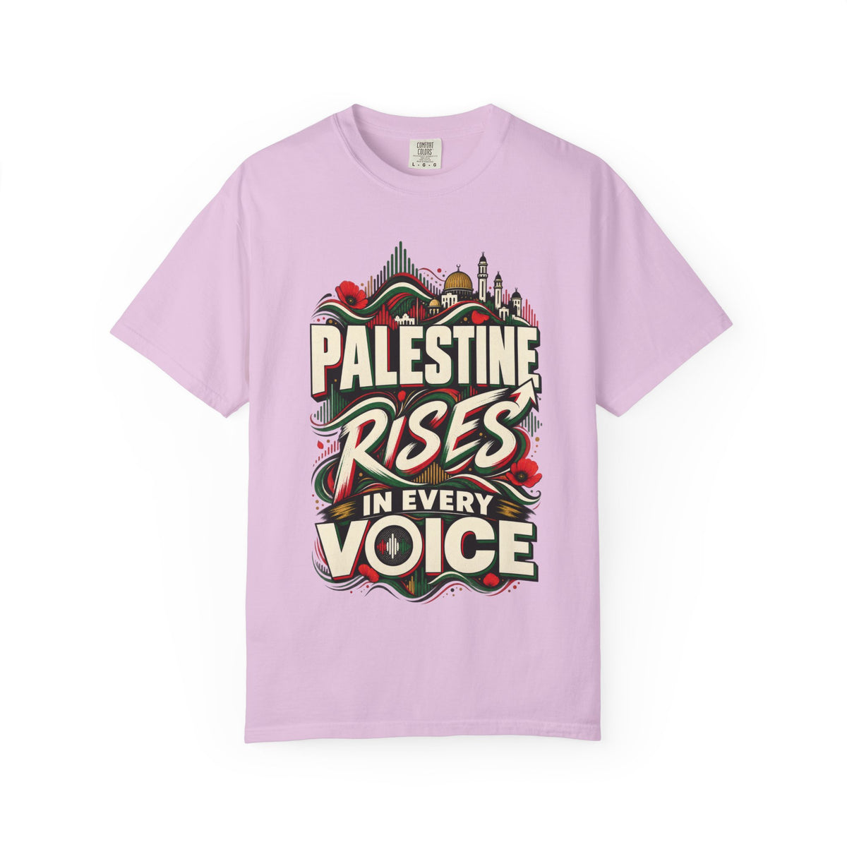 Palestine Rises Graphic T-Shirt — "Palestine Rises in Every Voice" Tee