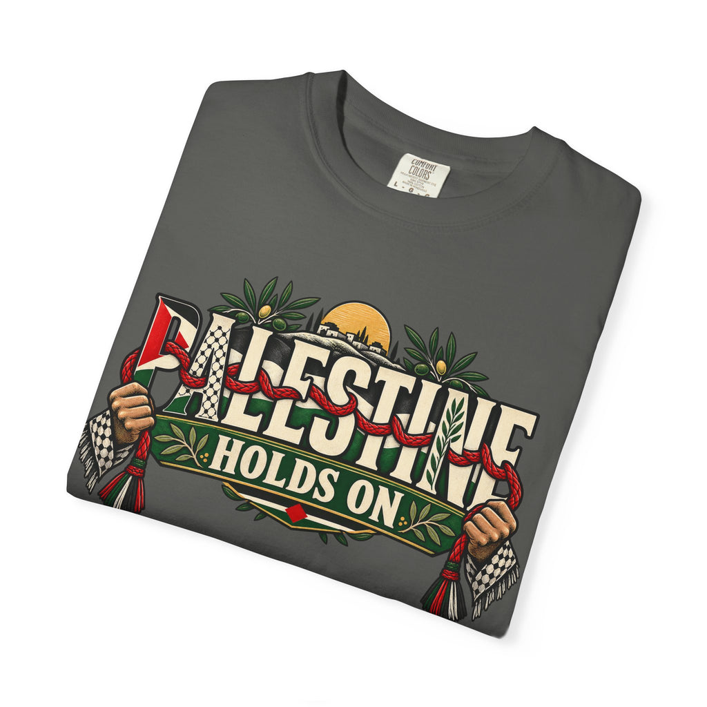 Palestine Holds On T-Shirt — Free Palestine Solidarity Graphic Tee