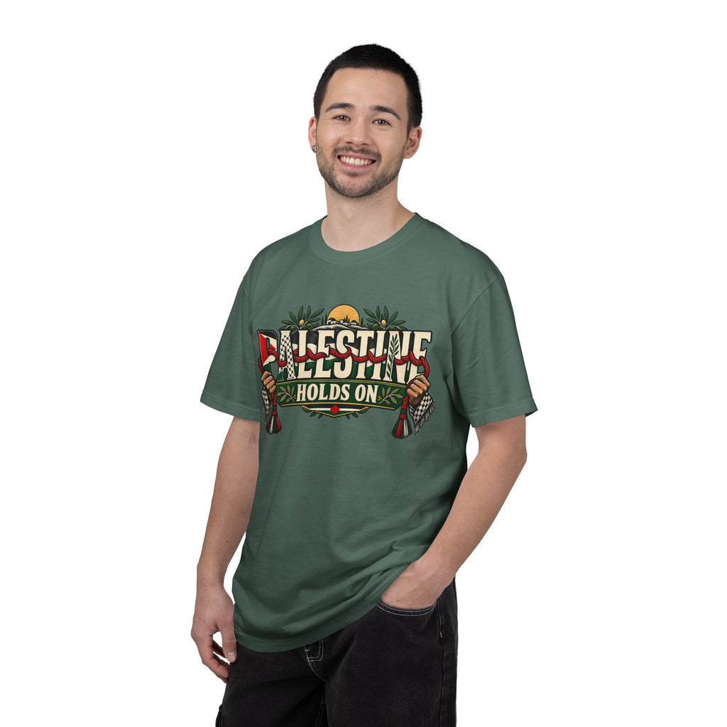 Palestine Holds On T-Shirt — Free Palestine Solidarity Graphic Tee