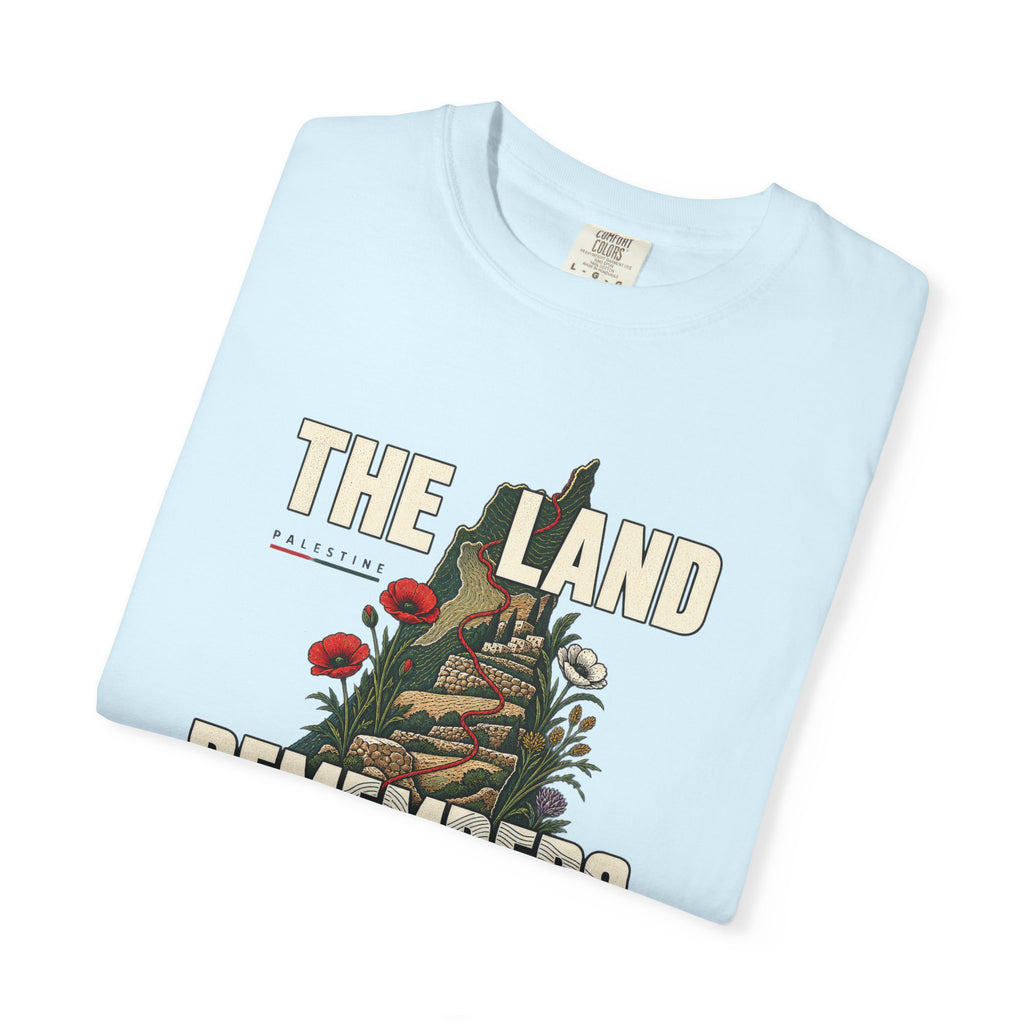The Land Remembers T-Shirt — Memorial Floral Palestine Map Graphic