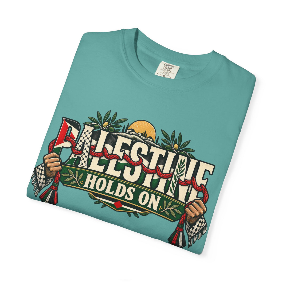 Palestine Holds On T-Shirt — Free Palestine Solidarity Graphic Tee