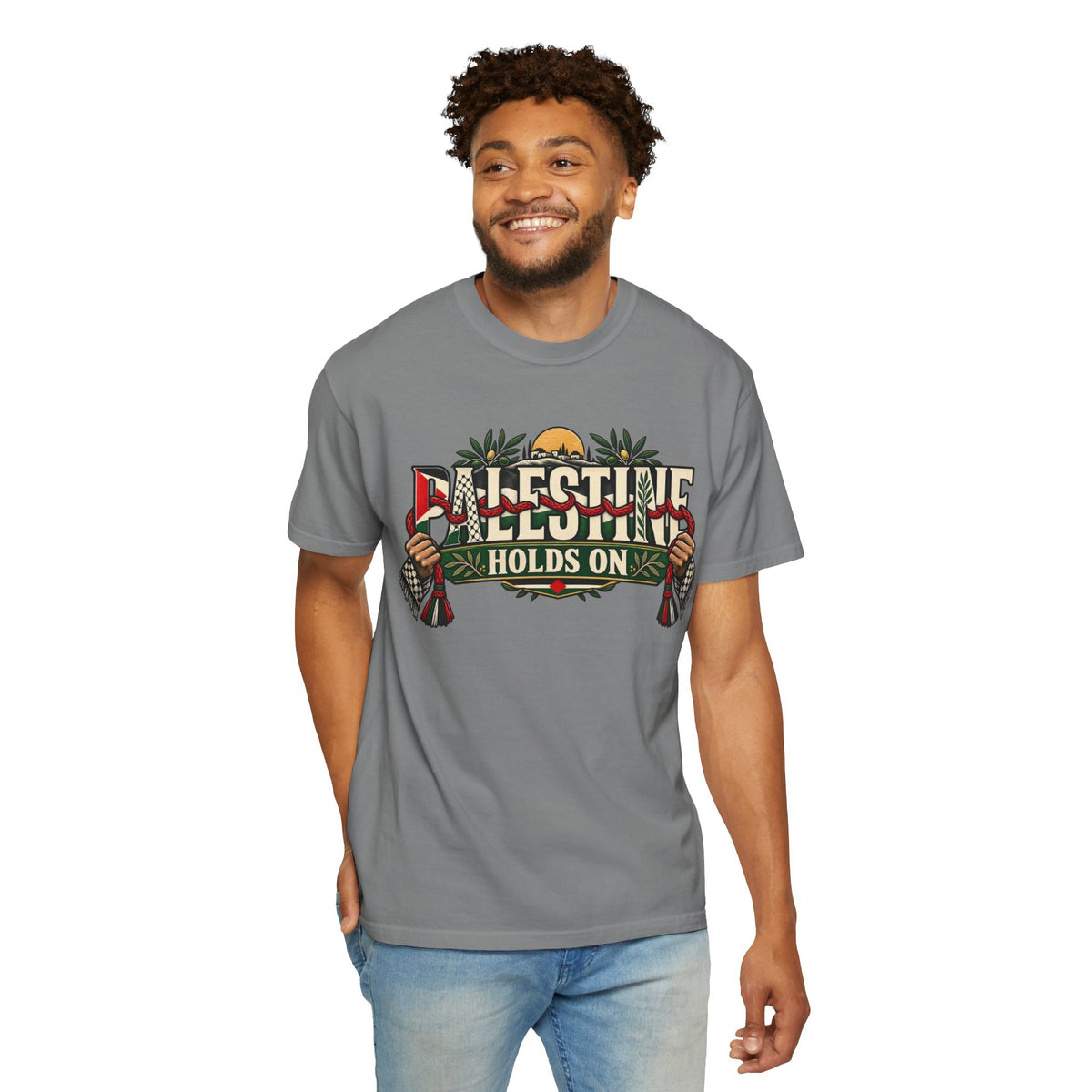 Palestine Holds On T-Shirt — Free Palestine Solidarity Graphic Tee