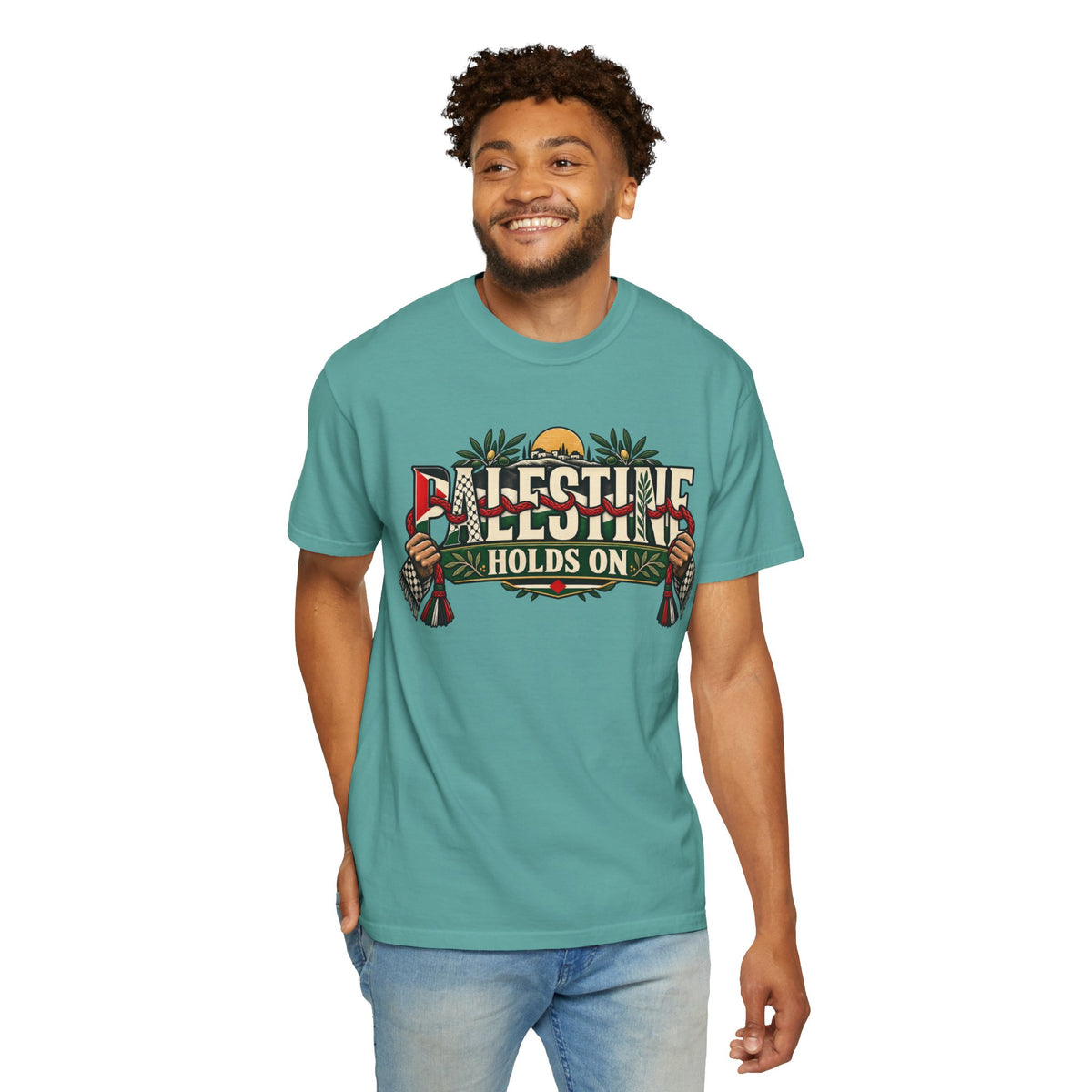 Palestine Holds On T-Shirt — Free Palestine Solidarity Graphic Tee