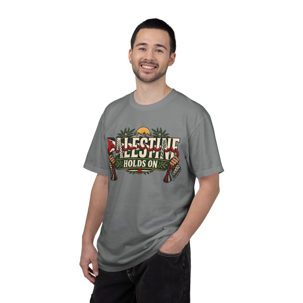 Palestine Holds On T-Shirt — Free Palestine Solidarity Graphic Tee