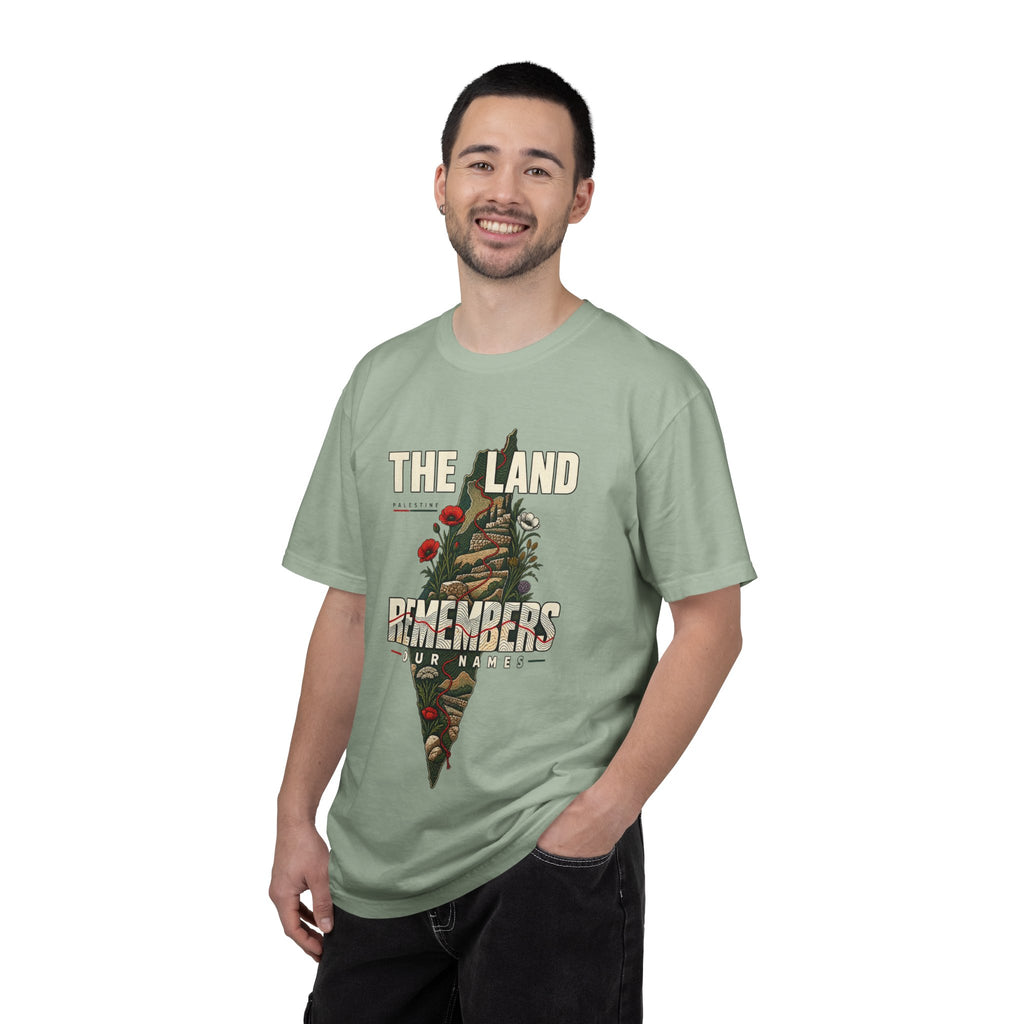 The Land Remembers T-Shirt — Memorial Floral Palestine Map Graphic