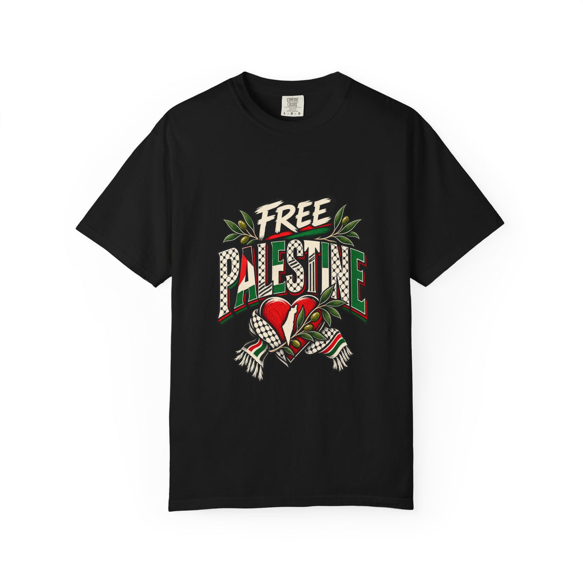 Free Palestine Graphic T-Shirt — Heart & Flag Solidarity Tee