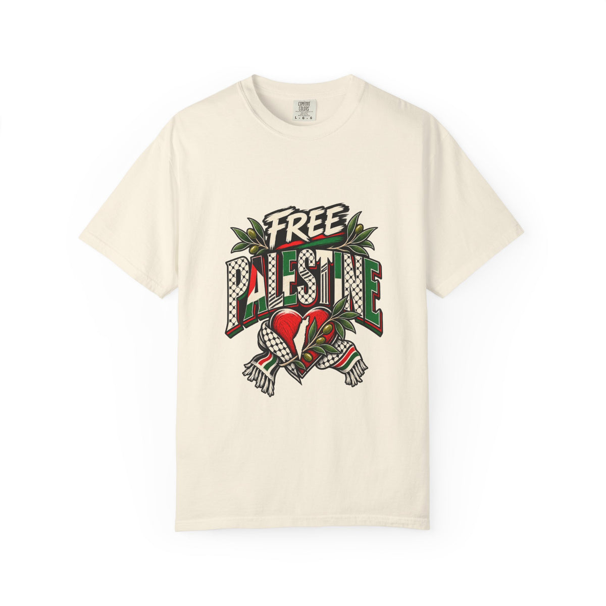 Free Palestine Graphic T-Shirt — Heart & Flag Solidarity Tee