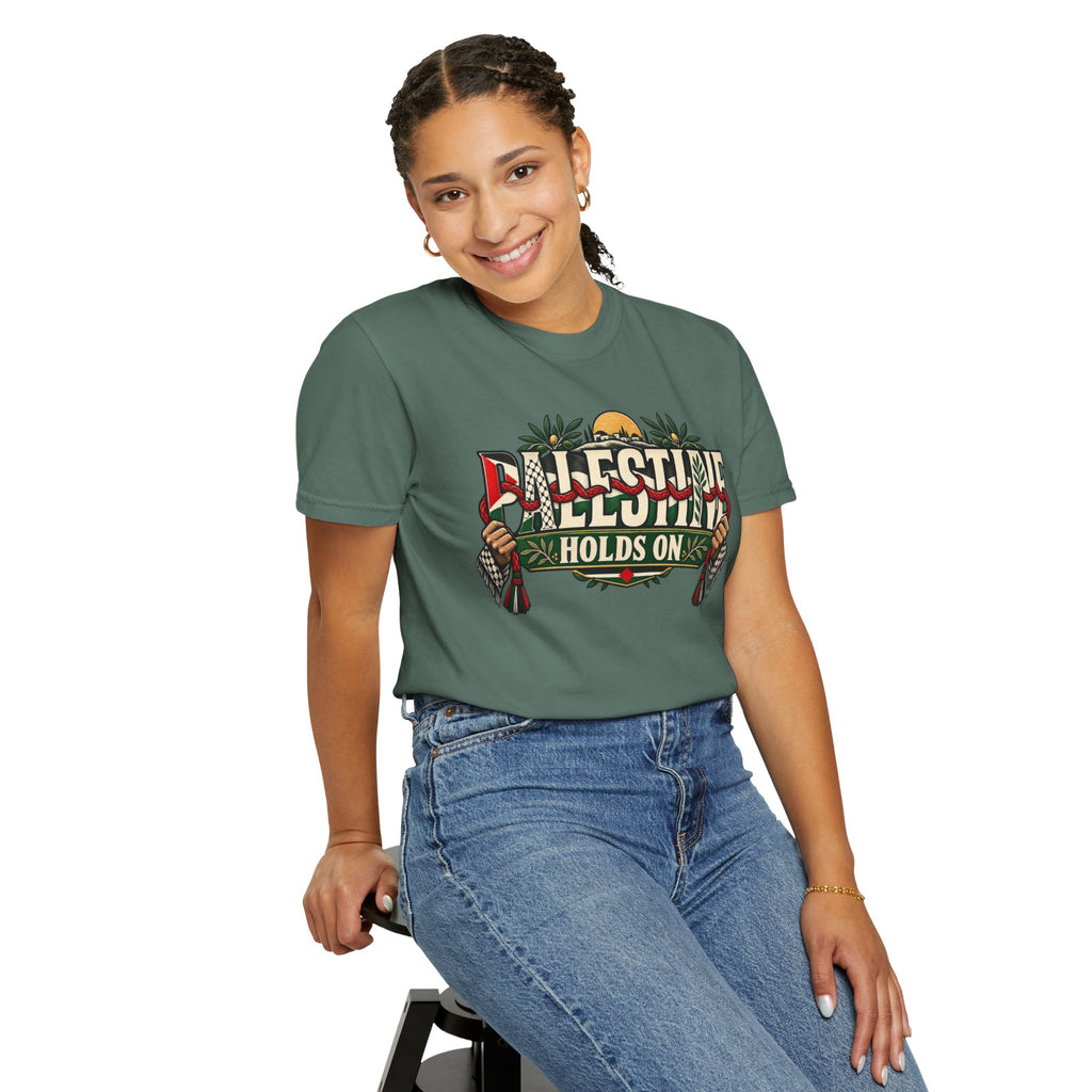 Palestine Holds On T-Shirt — Free Palestine Solidarity Graphic Tee