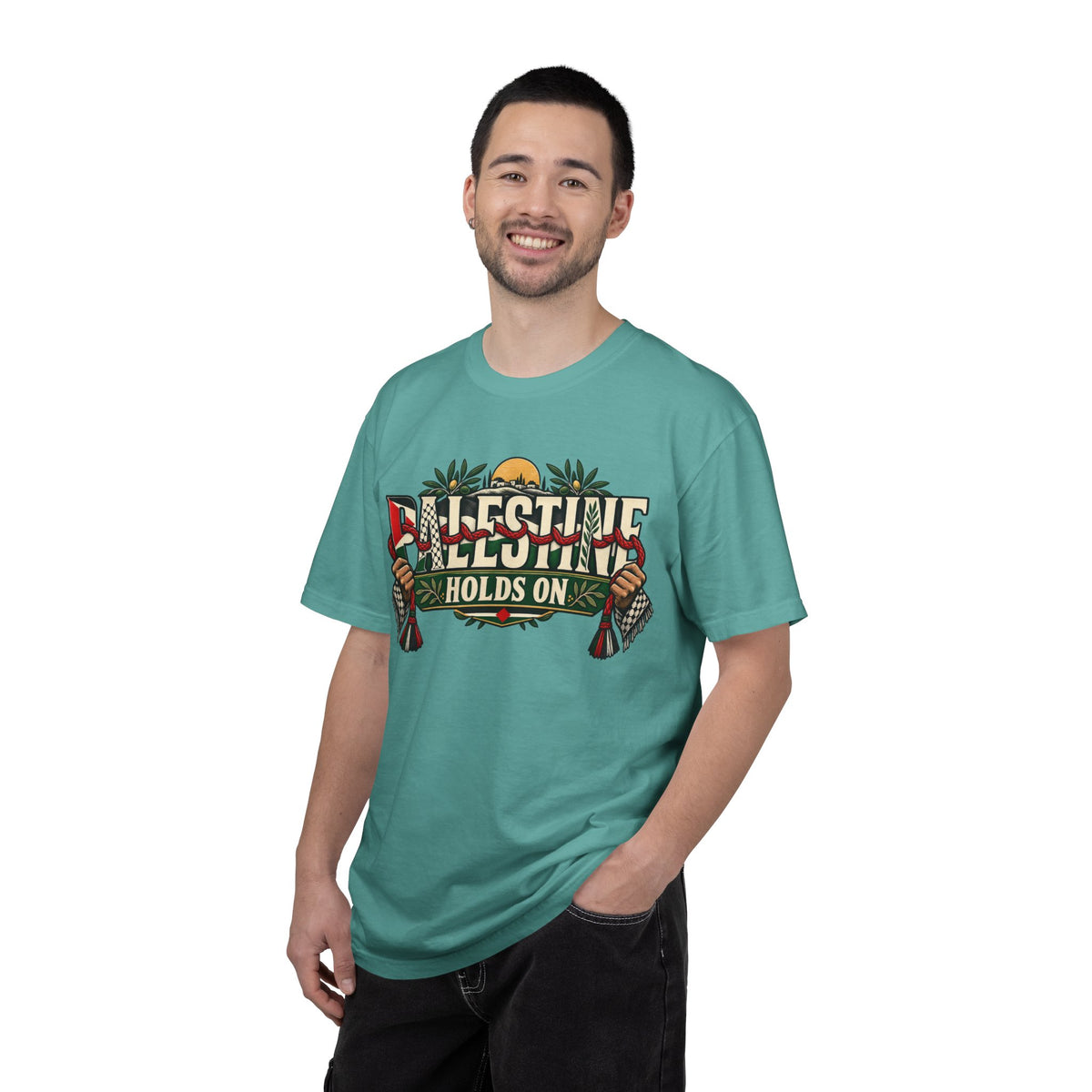 Palestine Holds On T-Shirt — Free Palestine Solidarity Graphic Tee